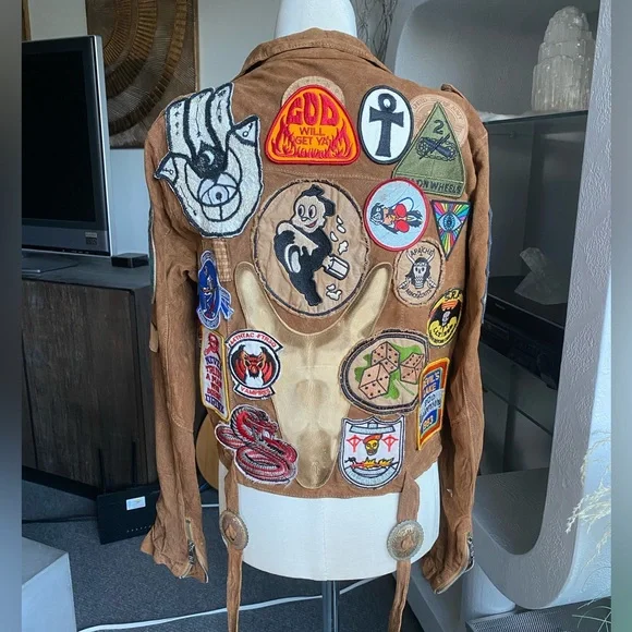 Giorgio Brato Suede Vintage Patches Biker Jacket Agatha NYC festival 60s 70s - Picture 16 of 16